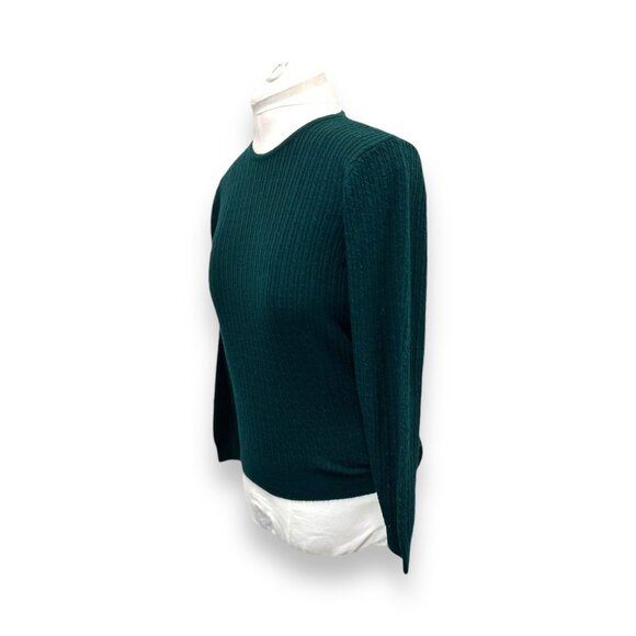 Vintage Talbots Womens Small Ribbed Merino Wool Sweater Green Made In Italy - Picture 2 of 8
